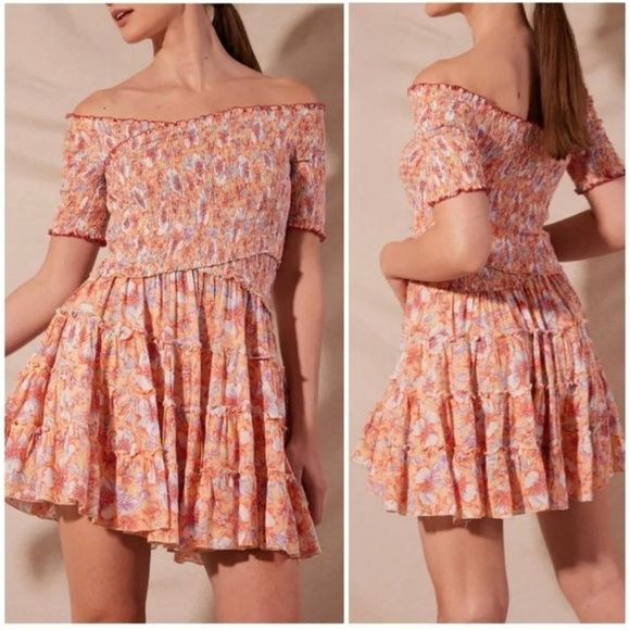 Poupette St. Barth Dresses & Skirts - Poupette St Barth Soledad Dress in Yellow Dahlia Size Small Smocked Off Shoulder